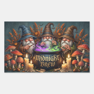 Halloween-Zauberer-Gnome-Mitternachts-Bräu-Kessel Rechteckiger Aufkleber