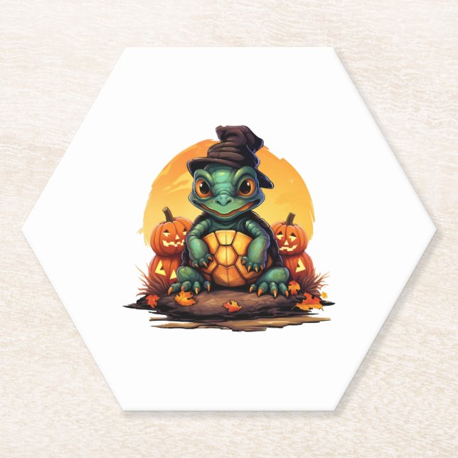 Halloween-Zauberturtle mit Hut im Herbst Untersetzer (Vorderseite)