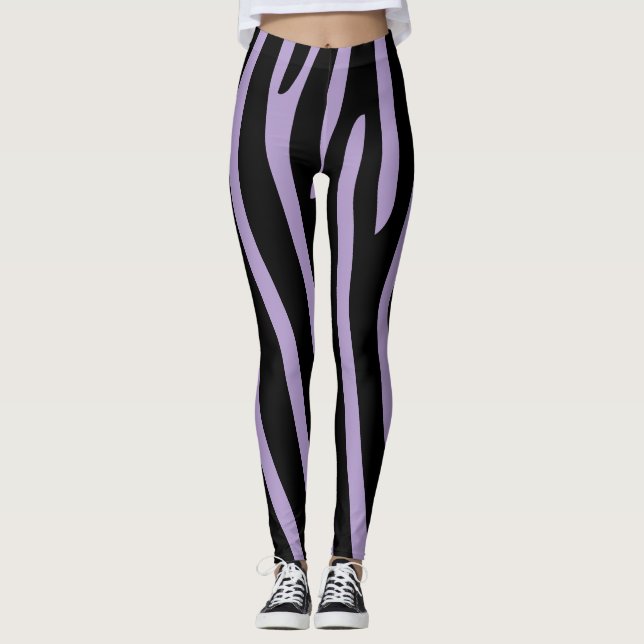 Halloween Zebra Stripes Black & Lavender Leggings (Vorderseite)