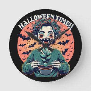 Halloween-Zeit, aber es ist eigentlich eine glückl Runde Wanduhr
