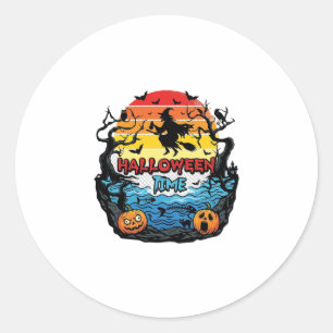 Halloween-Zeit Hexe Kürbisse Fledermäuse Sonnenunt Runder Aufkleber