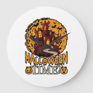 Halloween-Zeit Spukhaus Vollmond Kürbisse Große Wanduhr