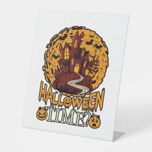 Halloween-Zeit Spukhaus Vollmond Kürbisse Sockelschild