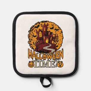 Halloween-Zeit Spukhaus Vollmond Kürbisse Topflappen
