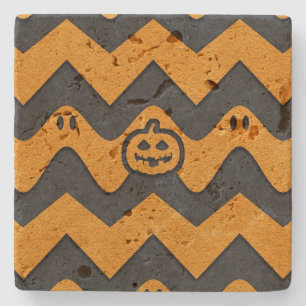 Halloween-Zickzack Muster mit Geistern und Kürbisk Steinuntersetzer