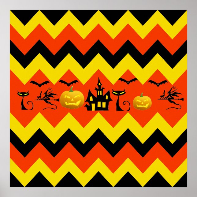 Halloween Zickzack Spuk Haus Schwarzes Katzenmuste Poster (Vorne)