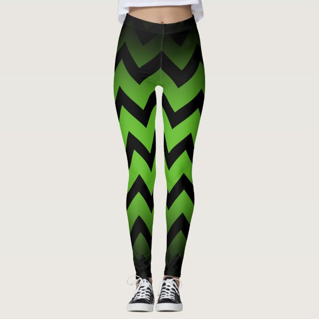 Halloween Zickzack Streifen Linien ombre green Leggings (Vorderseite)