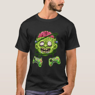 Halloween Zombie Beängstigende Videospielerin Brai T-Shirt