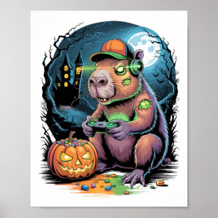 Halloween Zombie Capyra Gamer Verlassenes Schloss Poster