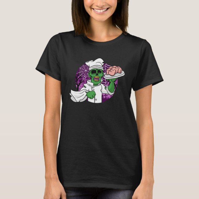 Halloween Zombie Chef Chef Brain Kitchen T-Shirt (Vorderseite)