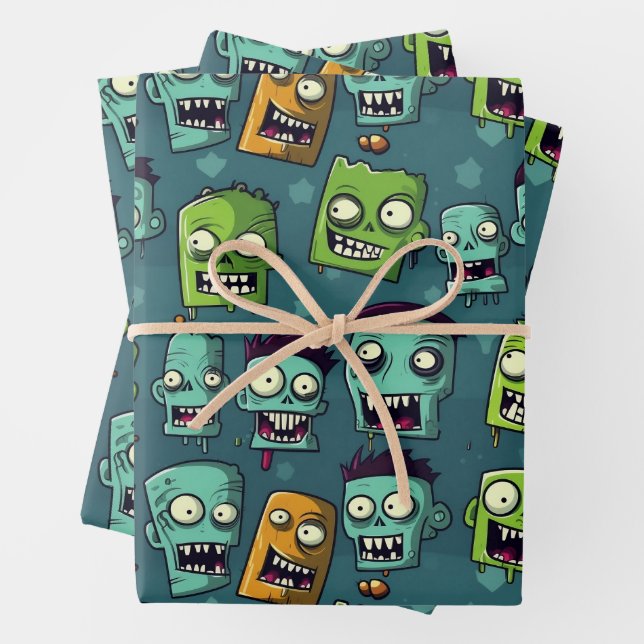 Halloween zombie design with green background geschenkpapier set (Beispiel)