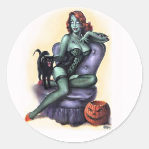 Halloween-Zombie-Girl Pin Up Runder Aufkleber