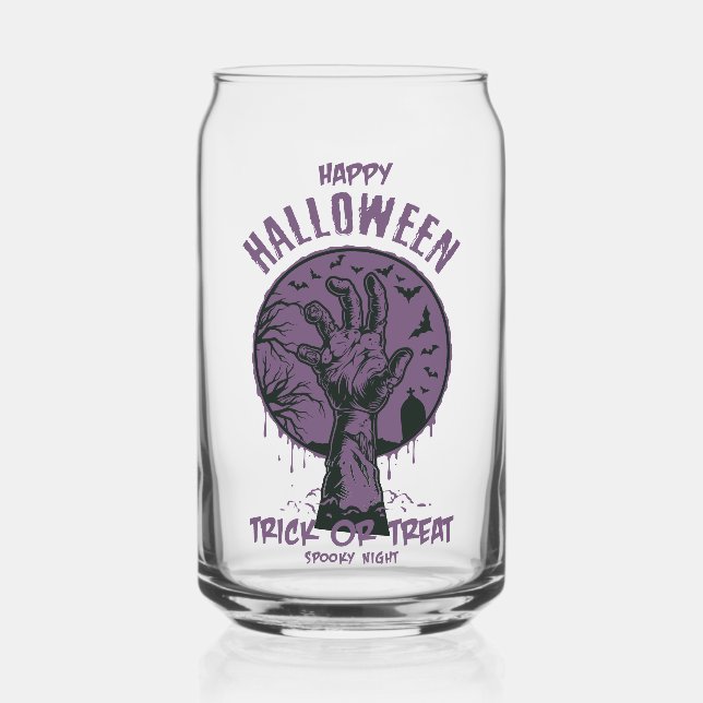 Halloween-Zombie-Hand-Glas – Süßes oder Saures  Dosenglas (Vorderseite)