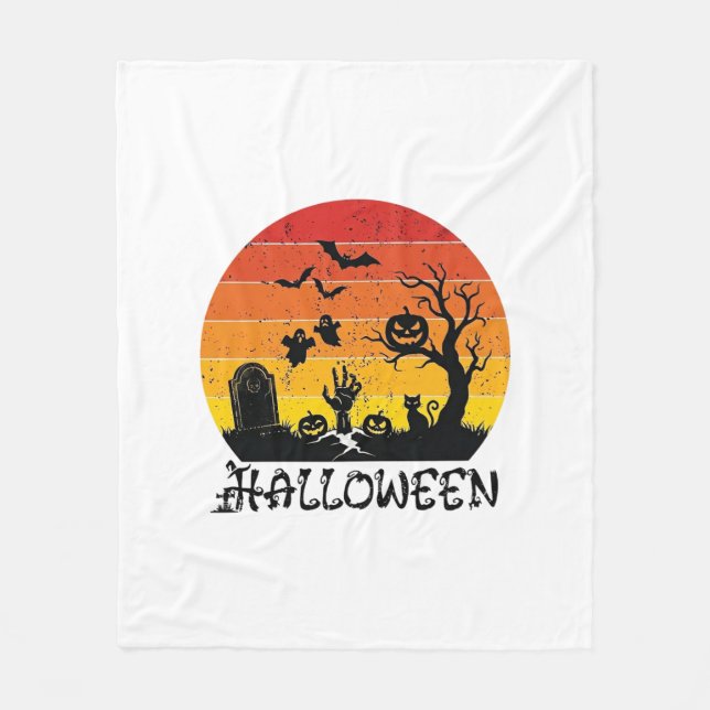 Halloween Zombie Hand Grabstein Baum Schwarze Katz Fleecedecke (Vorderseite)