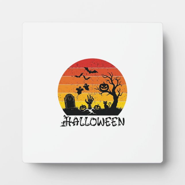 Halloween Zombie-Hand Grabstein Baum Schwarze Katz Fotoplatte (Vorderseite)