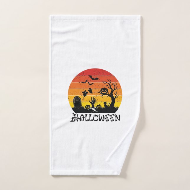 Halloween Zombie Hand Grabstein Baum Schwarze Katz Handtuch (Handtuch)
