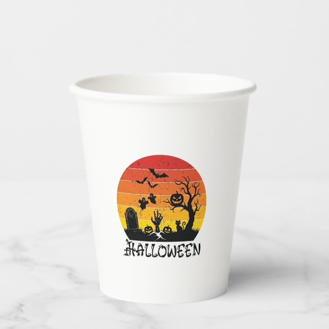 Halloween Zombie Hand Grabstein Baum Schwarze Katz Pappbecher (Vorderseite)