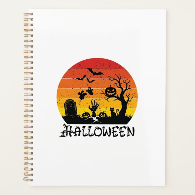 Halloween Zombie Hand Grabstein Baum Schwarze Katz Planer (Vorderseite)