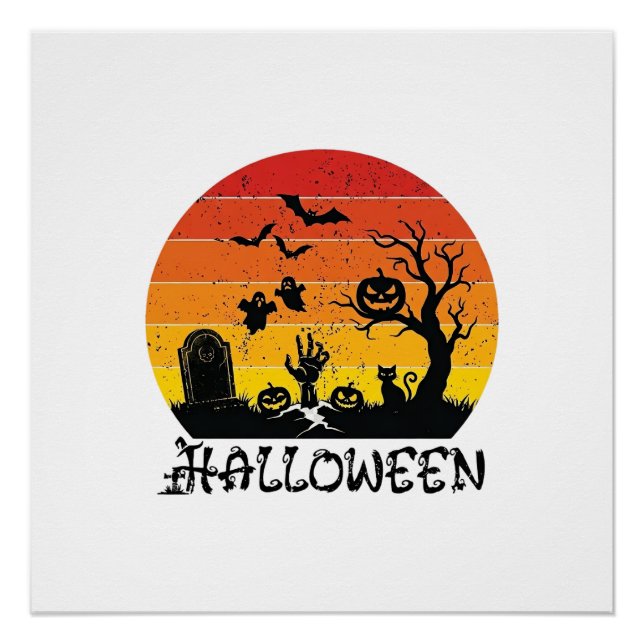 Halloween Zombie-Hand Grabstein Baum Schwarze Katz Poster (Vorderseite)