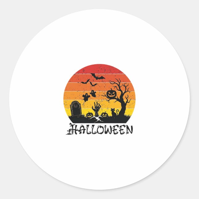 Halloween Zombie Hand Grabstein Baum Schwarze Katz Runder Aufkleber (Vorderseite)