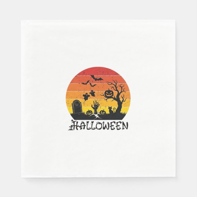 Halloween Zombie Hand Grabstein Baum Schwarze Katz Serviette (Vorderseite)