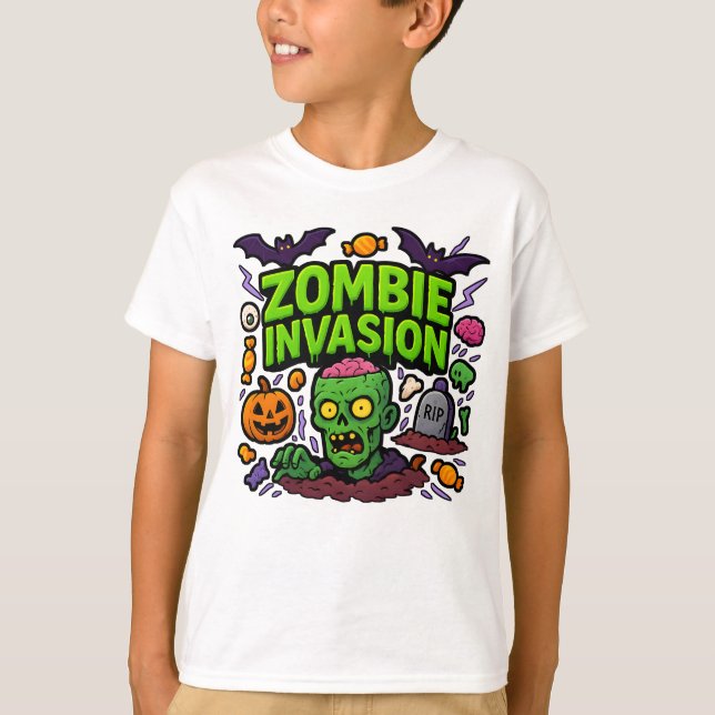 Halloween Zombie Invasion Kleidung Niedlich Unisex T-Shirt (Vorderseite)