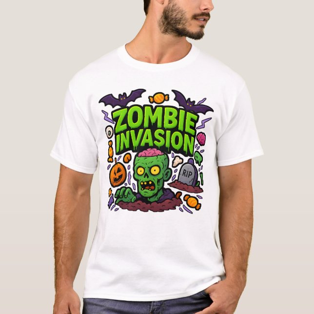 Halloween Zombie Invasion Kleidung Niedlich Unisex T-Shirt (Vorderseite)