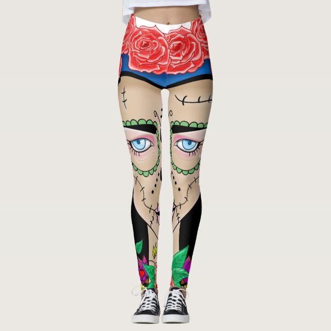Halloween Zombie-Mädchen mit einer Krone von Rose Leggings (Vorderseite)
