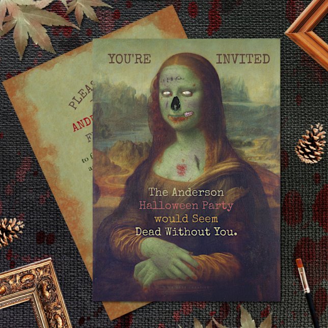 Halloween Zombie Mona Lisa Beängstigend Spooky Par Einladung (Von Creator hochgeladen)