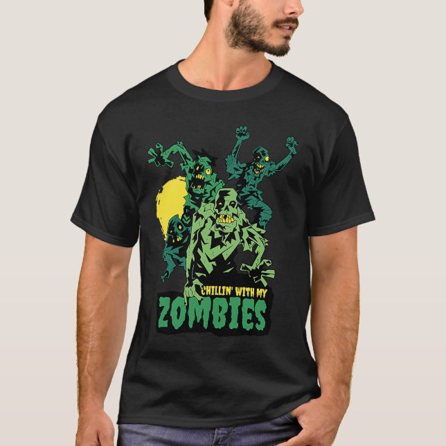 Halloween Zombie Monster Chilling mit meinen Zombi T-Shirt (Vorderseite)