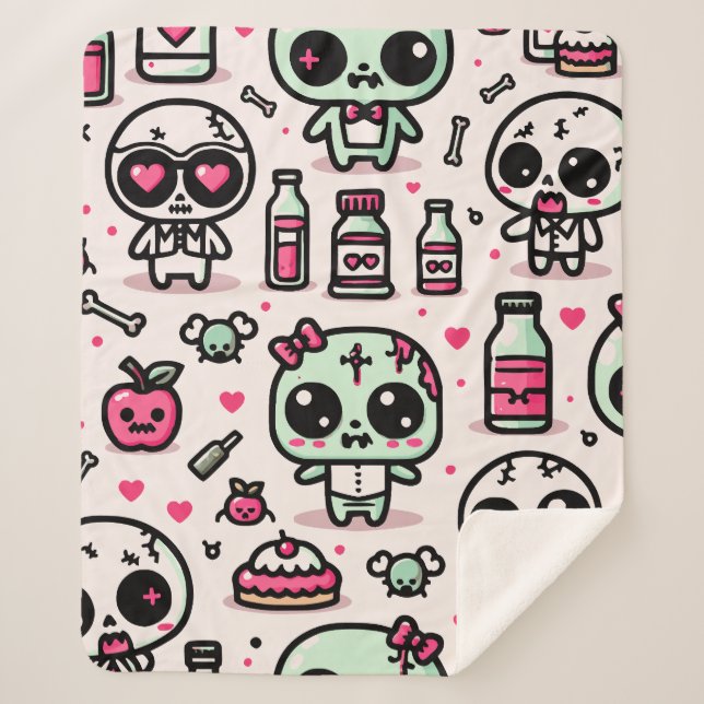 Halloween Zombie Pattern Sherpa Blanket Sherpadecke (Vorderseite)