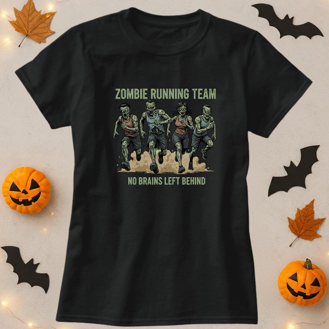 Halloween Zombie Running Team No Brains Verlassen T-Shirt (Von Creator hochgeladen)