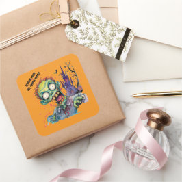 Halloween, Zombie,Schrei aus dem lila Schloss , Quadratischer Aufkleber