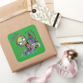 Halloween, Zombie,Schrei aus dem lila Schloss , Quadratischer Aufkleber
