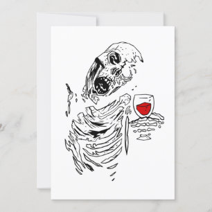 Halloween Zombie Skelett beim Weintrinken Totenkop Einladung
