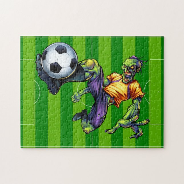 Halloween Zombie Soccer Forward Player Sports Puzzle (Horizontal)