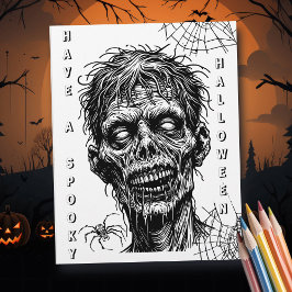 Halloween Zombie und Spider Coloring Page