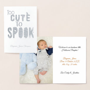 Halloween zu Niedlich Spook Foto Baby Boy Announce Folienkarte