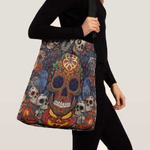 Halloween, Zucker-Schädel-Kürbis-Fiesta, Calavera Tragetaschen Mit Langen Trägern