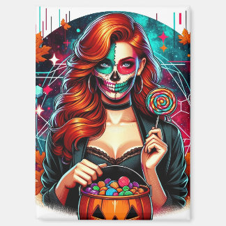 Halloween-Zuckerschädel-Süßigkeiten-Mädchen-Rechte Magnet