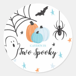 Halloween Zwei Gruselige Geburtstagsblaue Kürbisse Runder Aufkleber