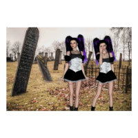 Halloween-Zwillinge-Goth-Mädchen auf dem Friedhof