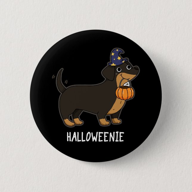 Halloweenie Funny Sausage Dog Pun Dark BG Button (Vorderseite)