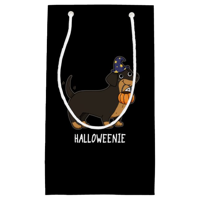 Halloweenie Funny Sausage Dog Pun Dark BG Kleine Geschenktüte (Vorderseite)
