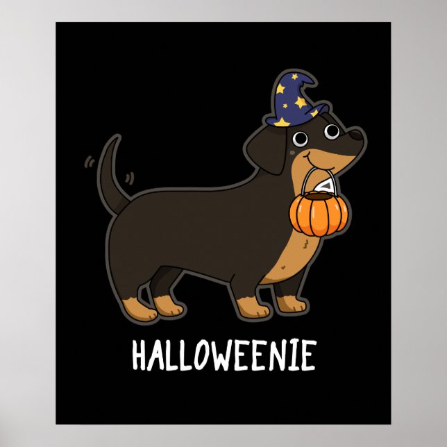 Halloweenie Funny Sausage Dog Pun Dark BG Poster (Vorne)