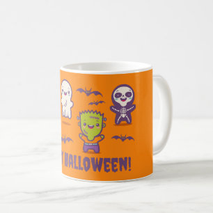 Halloweenkarte mit niedlichen Kawaii-Monstern Kaffeetasse