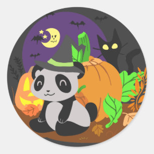 Halloweenkürbise und -panda runder aufkleber