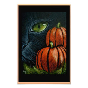 HALLOWEENschwarzer CAT mit PIMPKINS 4" X 6" DRUCK