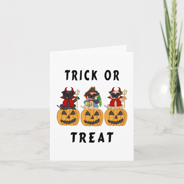 Halloweentrick-oder -Leckerei-Mops-Hunde Karte (Vorderseite)