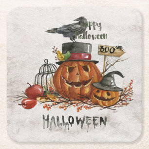 Halloweenwatercolor-beängstigende Kürbise Rechteckiger Pappuntersetzer